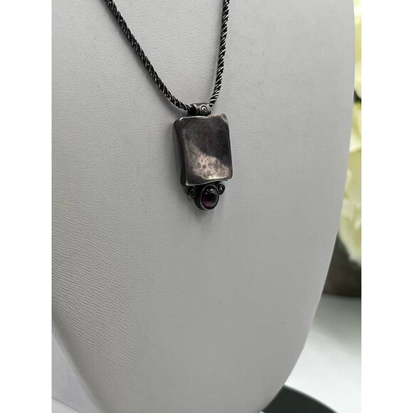 Didae Italy Signed Vintage Sterling Sterling Cabochon Garnet Pendant Necklace‎ - Picture 3 of 9
